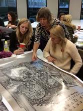 looking at historical images of childbirth with midwifery students at Oxford Brookes 